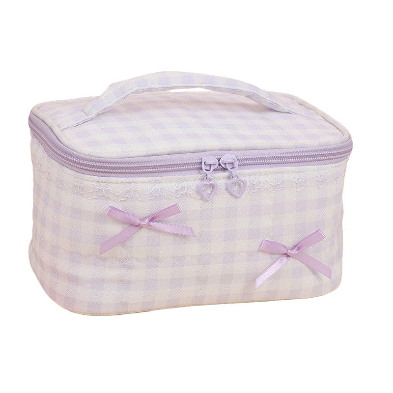 Plaid Bow Large Capacity Portable Storage Cosmetic Bags