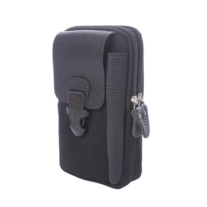 Men's Canvas With Pu Leather Mobile Layer Vertical Bags