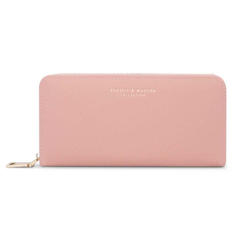 Women's Fashionable Long Cross Pattern Zip Clutch Ladies Wallets