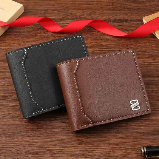 Men's Short Fashion Leather Patchwork Green Horizontal Men's Wallets