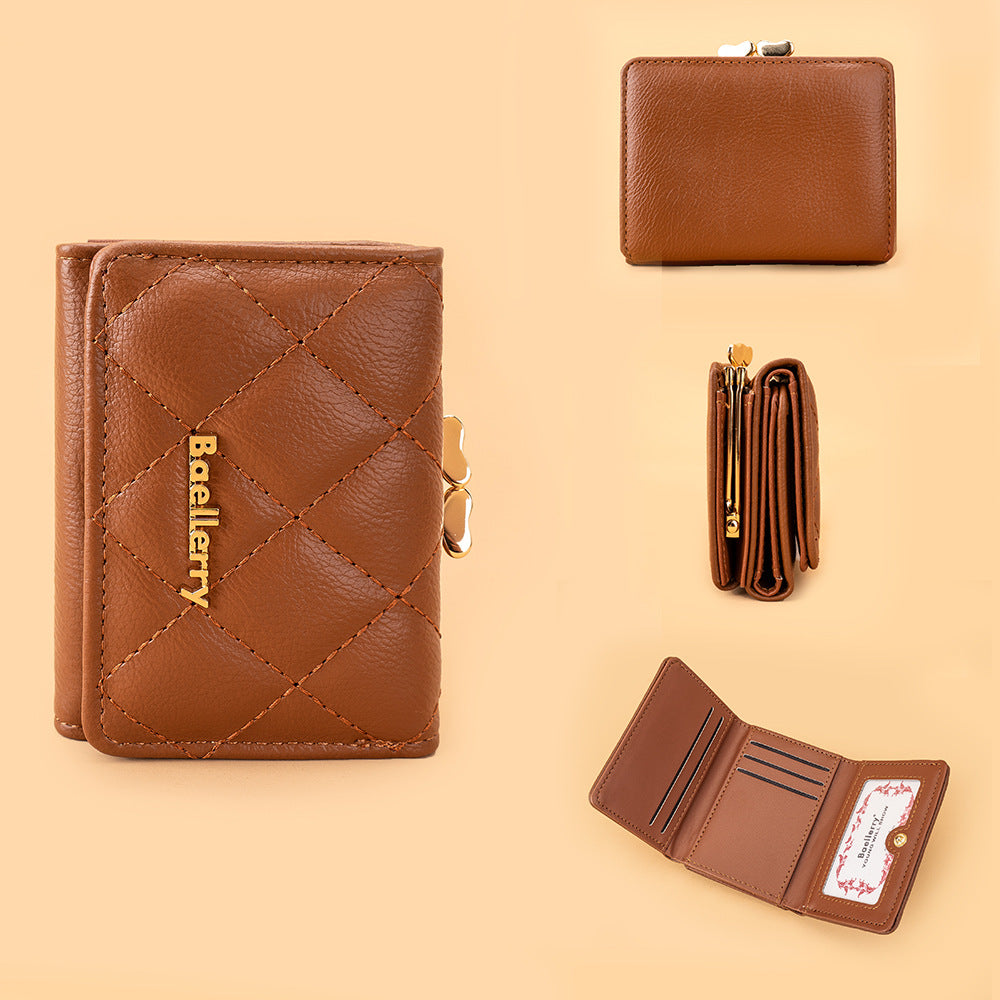 Women's Short Korean Style Fashion Trifold Purses