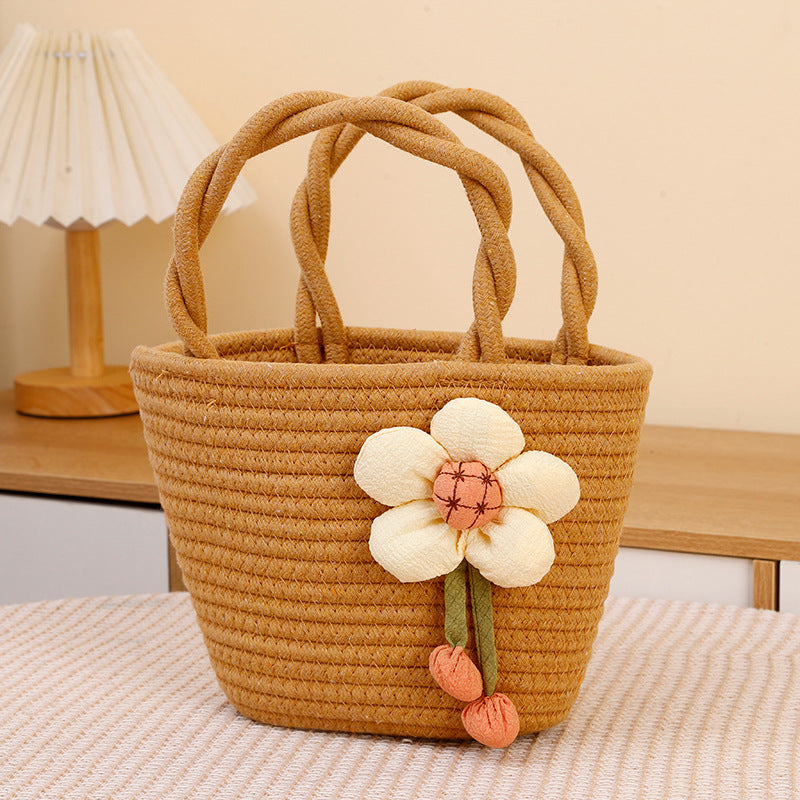 Pinch Flower Woven Handmade Mini Cotton Bags