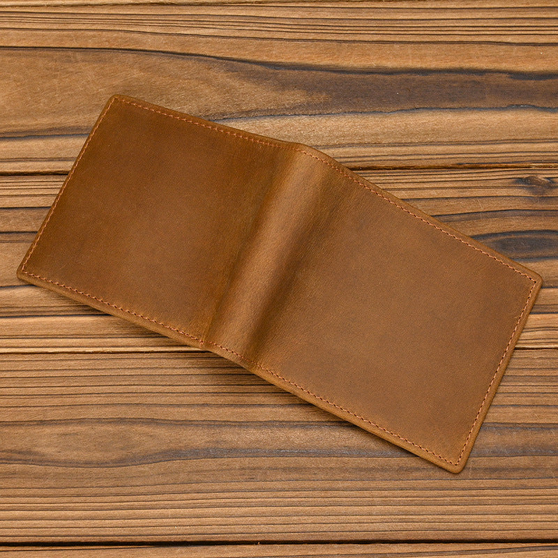 Men's Short Genuine Leather Crazy Horse Multiple Slots Trifold First Layer Men's Wallet