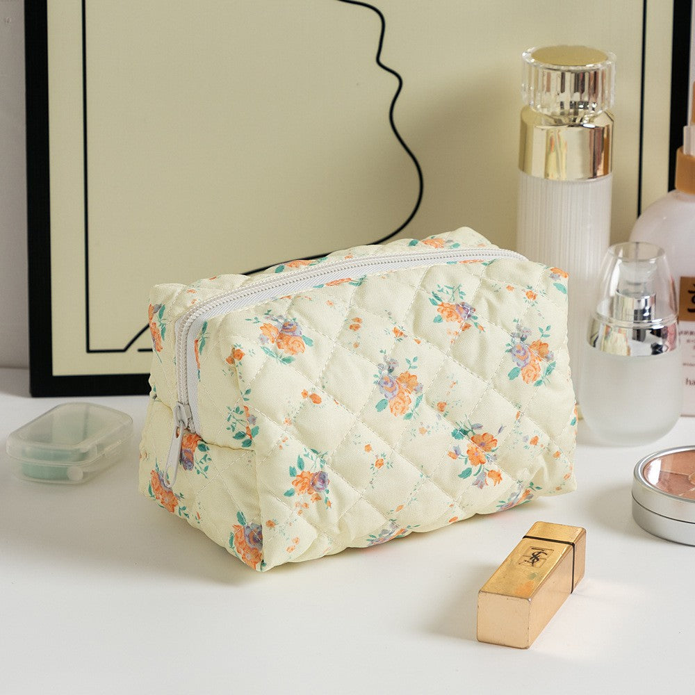 Floral Quilted Toiletries Portable Cosmetics Storage Makeup Bag