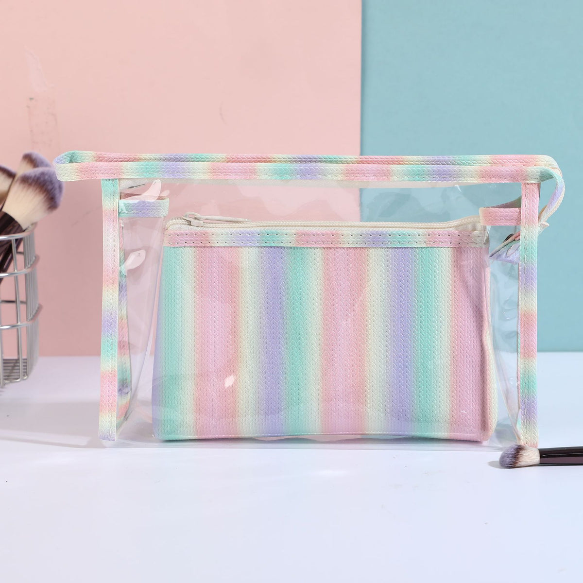 Transparent Striped Rainbow Portable Storage Wash Bags