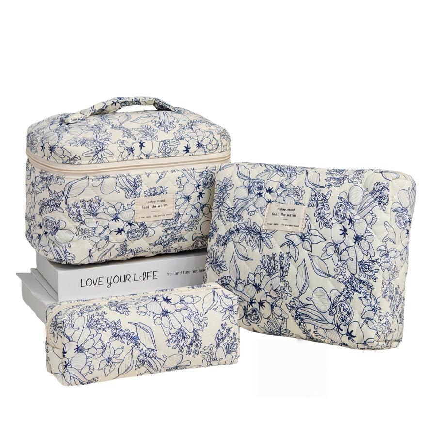 Large Capacity Portable Floral Cosmetics Storage Cosmetic Bags