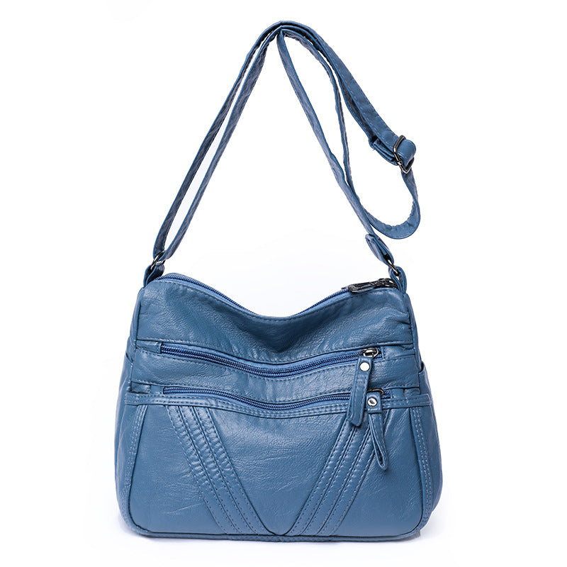 Women's Street Fashion Mom Washed Leather Large Shoulder Bags