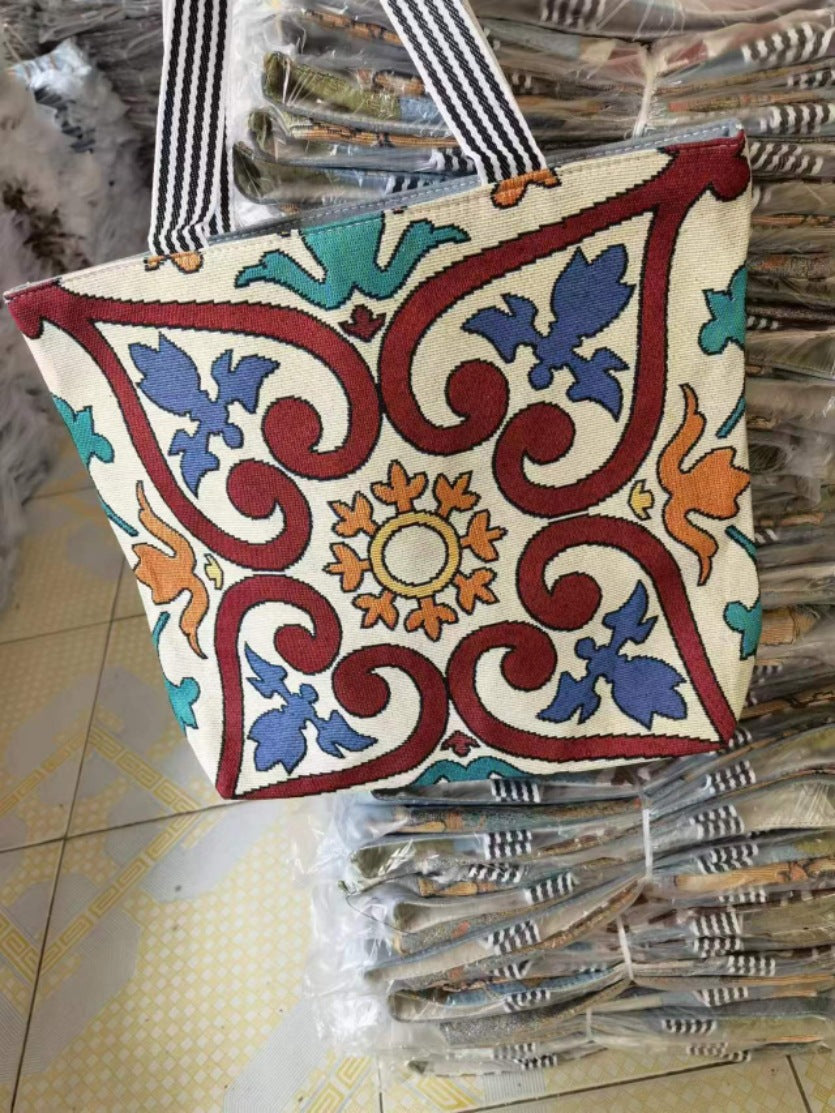 Women's Ethnic Style Canvas Large Jacquard Embroidered Elephant Versatile Shoulder Bags