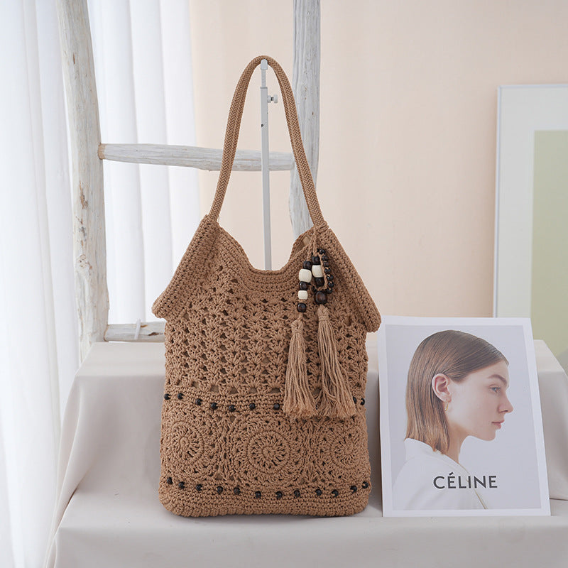 Niche Hit Large Capacity Chinese Knitted Seaside Vacation Style Women's Shoulder Bag