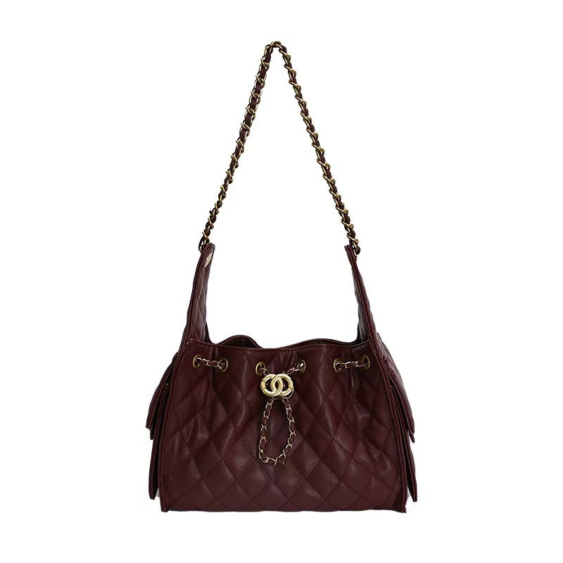 Women's Fashion Large Capacity Underarm Chain Retro Textured Solid Color Bags