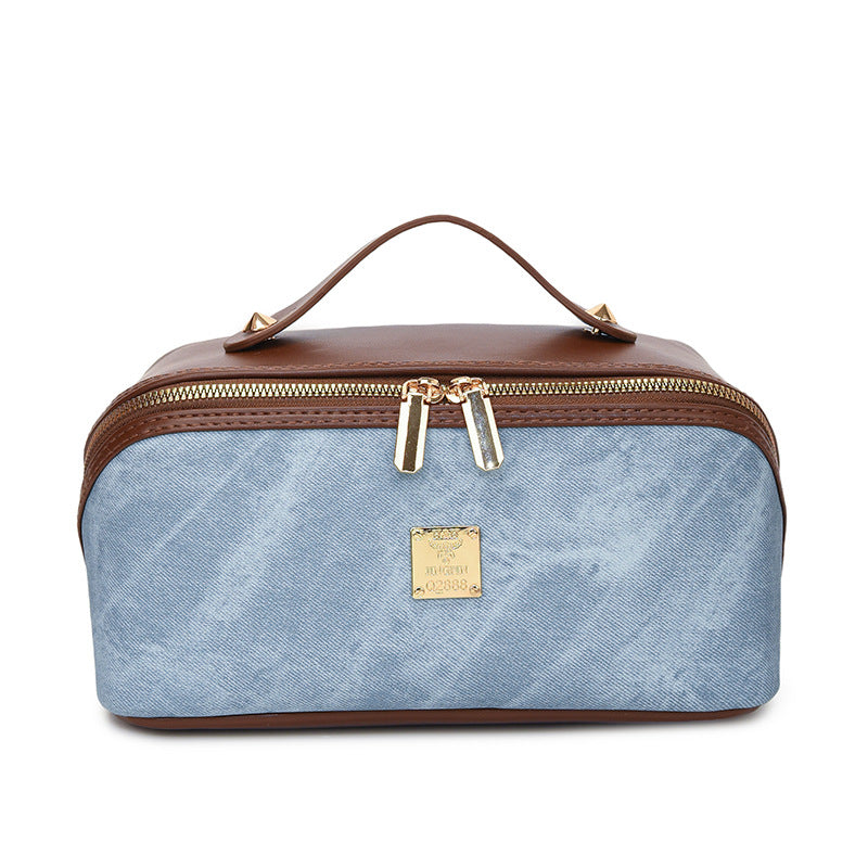 Women's Retro Large Capacity Textured Portable Cosmetics Storage Makeup Bag