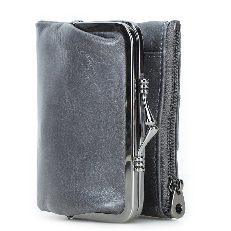 Women's Angel First Layer Cowhide Iron Hinge Short Leather Ladies Wallet