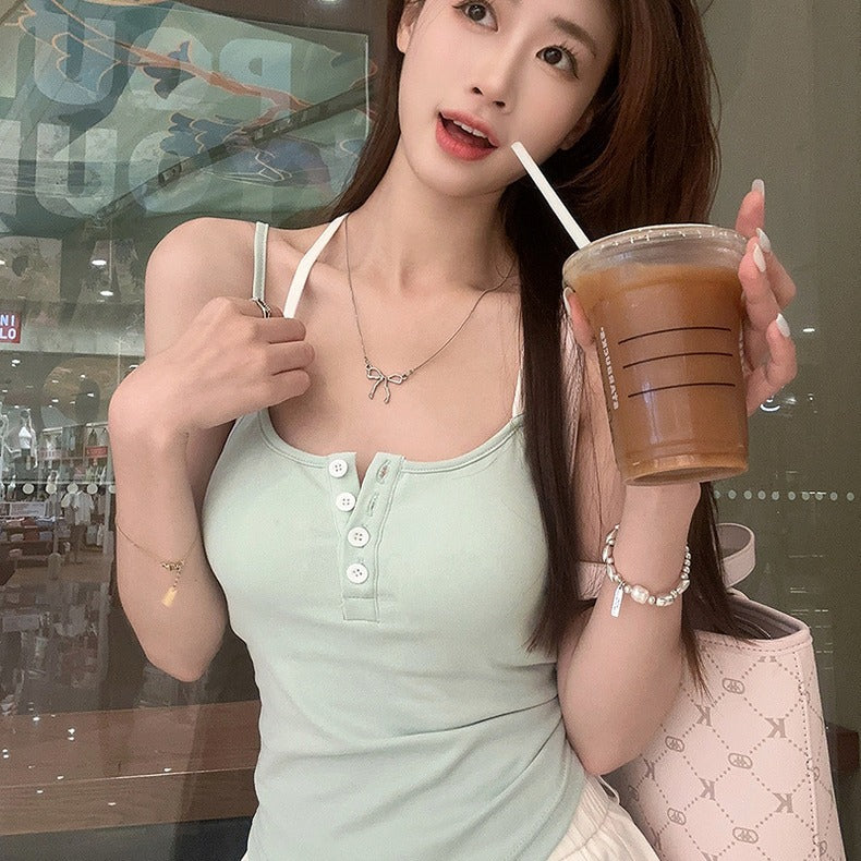 Floral Strap Vest Outer Wear Summer Hot With Bras