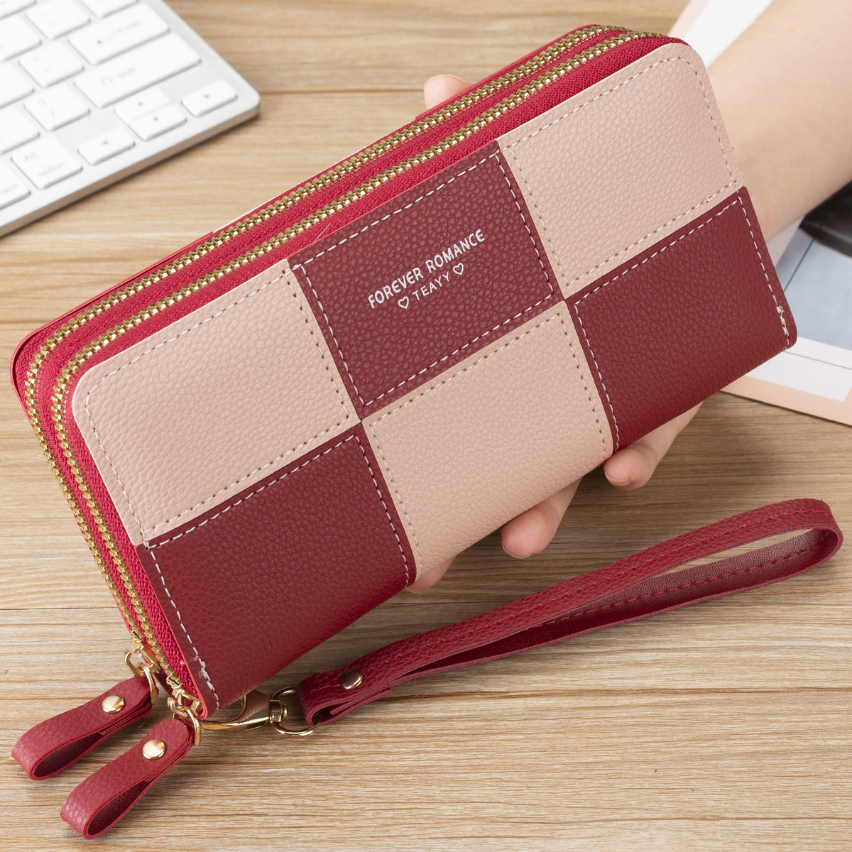 Women's Lady Long Three-color Stitching Simple Zipper Mobile Billfold Phone Bags
