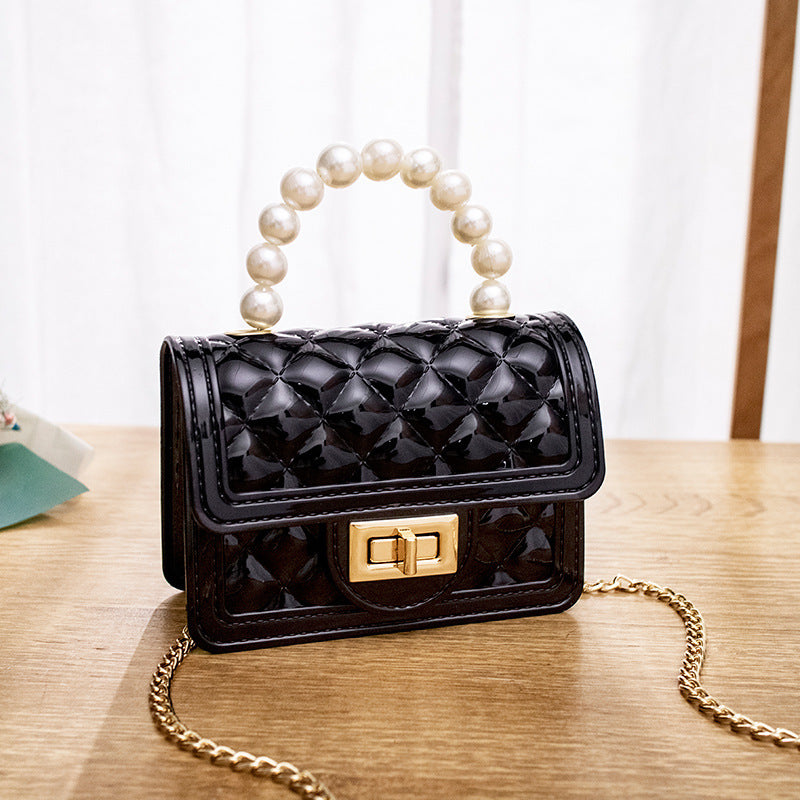 Women's Beaded Gel Mini Glossy Rhombus Chain Handbags
