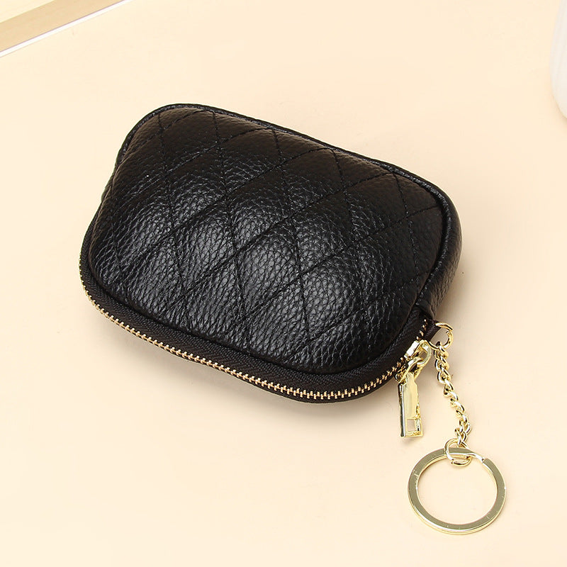 Women's First Layer Cowhide Zipper Fashion Diamond Coin Purses