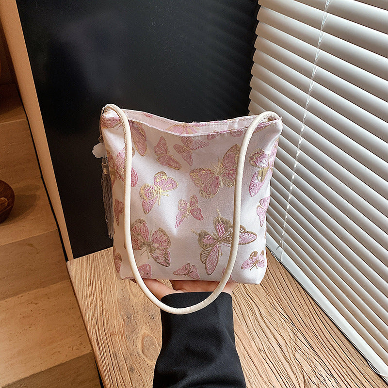 Women's Embroidered Butterfly Large Capacity Autumn Western Style Contrast Color Commuter Women's Shoulder Bag