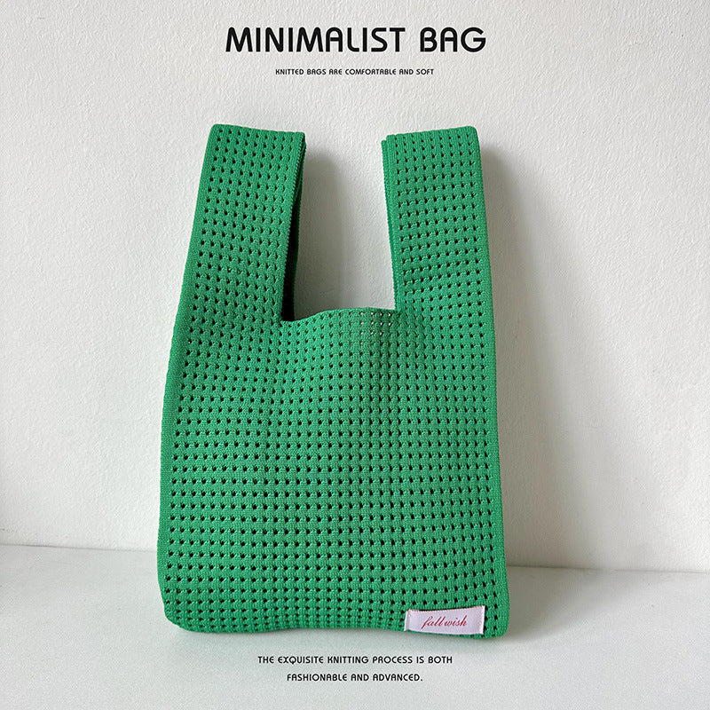 Solid Color Hollow Knitted Simple Versatile Handbags