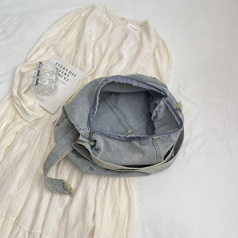Women's Large Capacity Denim Retro Distressed Underarm Women's Shoulder Bag