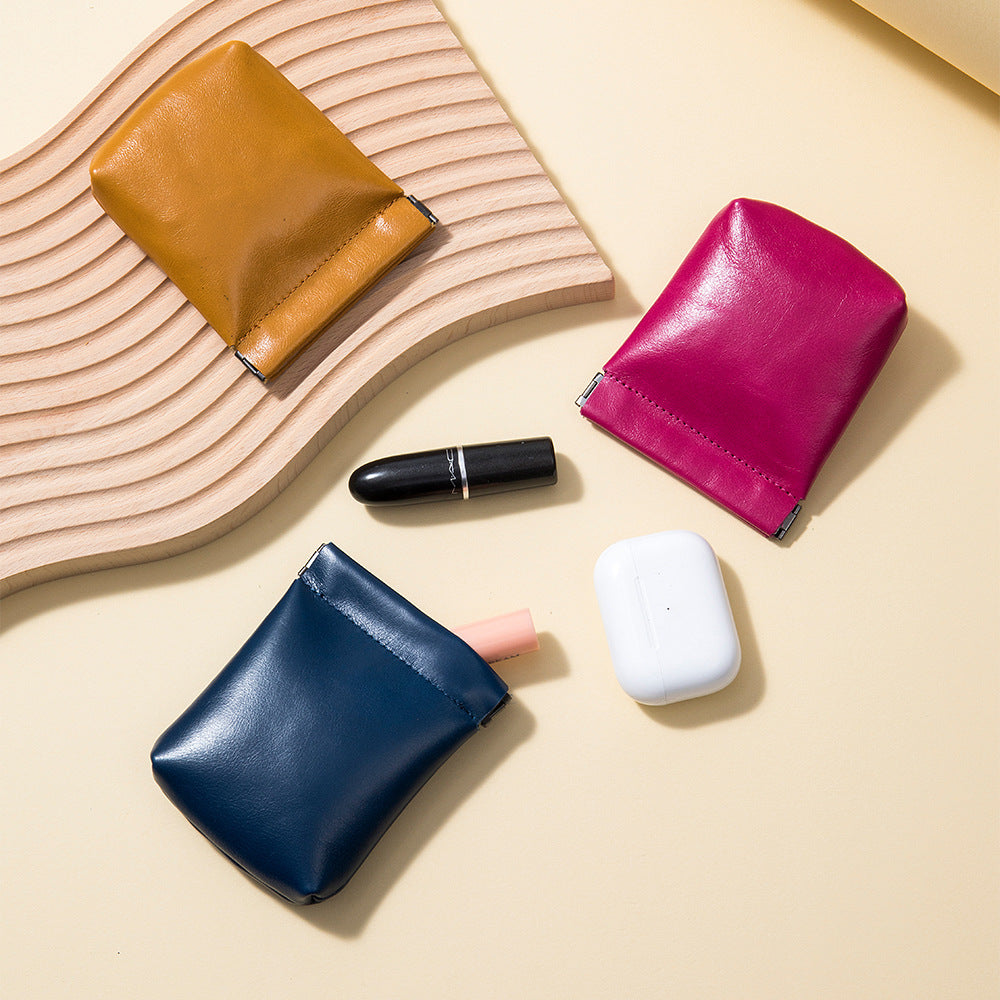 Leather Leaf Spring Earphone Automatic Tight Port Buggy Wireless Coin Purses