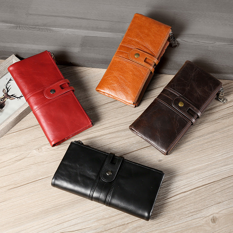Women's & Men's Leather And Long Shielded Swiping Genuine Men's Wallets