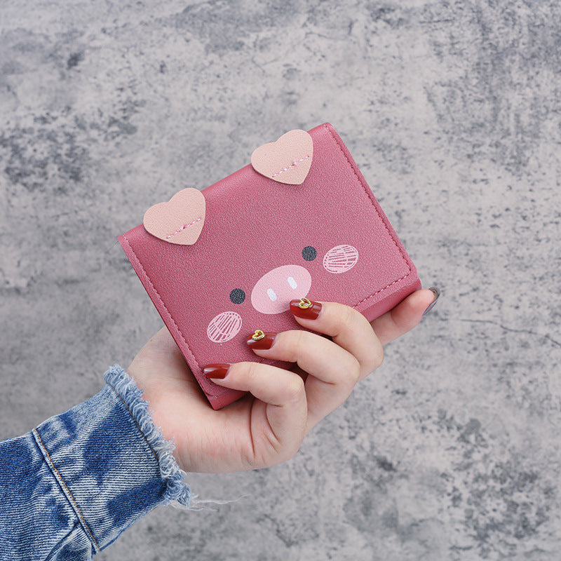 Short Female Cartoon Piggy Cute Three Folding Coin Purses