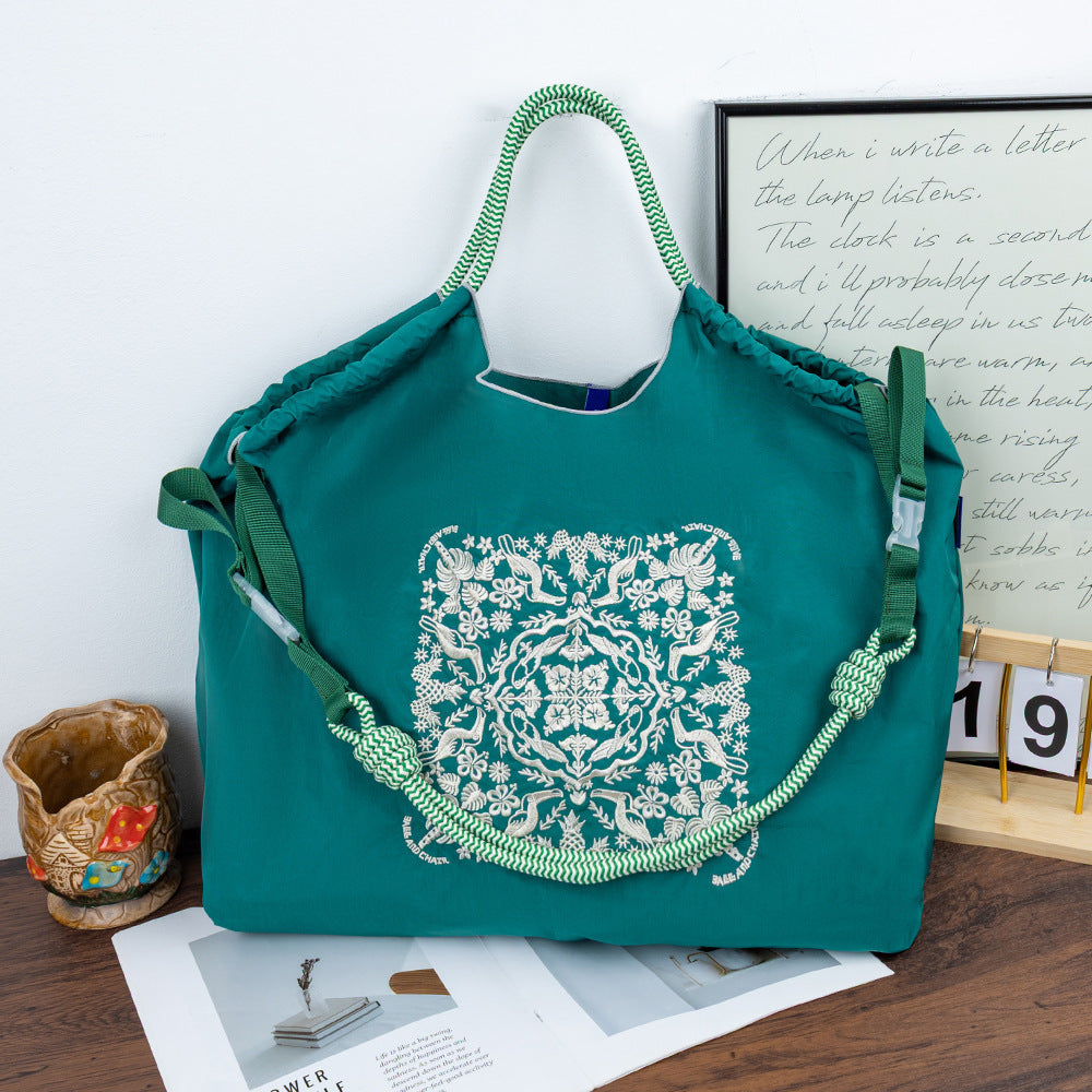 Environmental Protection Embroidery Shopping Nylon Cloth Flower Hand-held Minority Bags