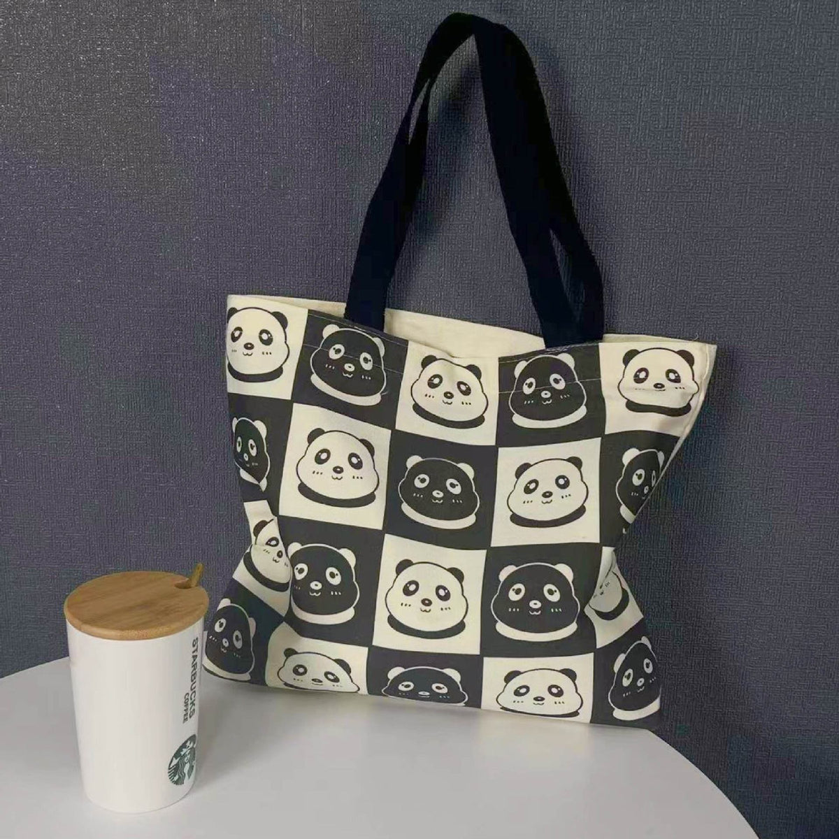 Women's Portable Large Capacity Black White Panda Head Bags