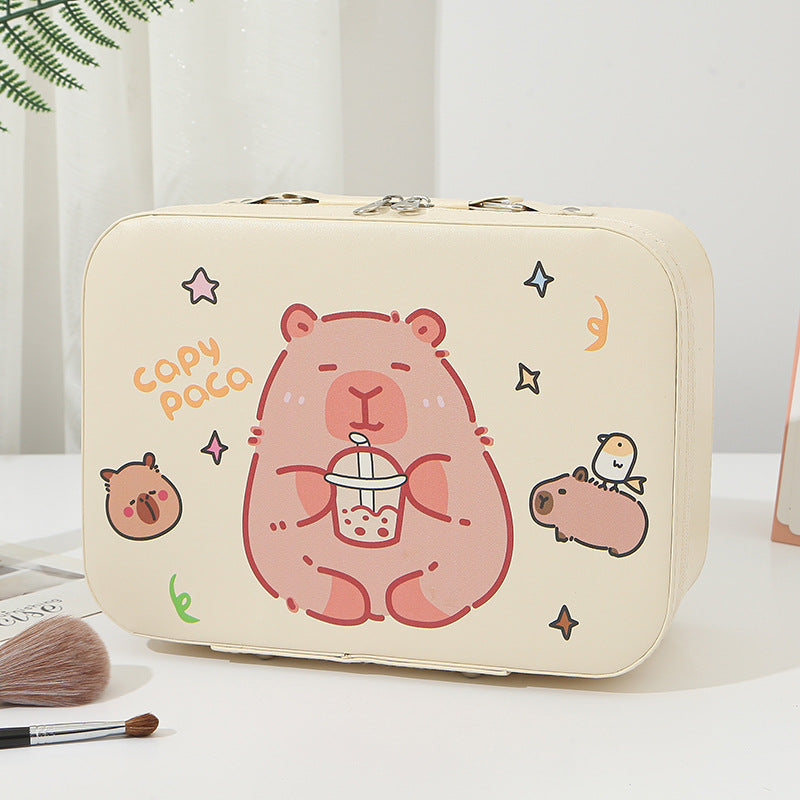 Panda Cute Capybara Storage Box Astronaut Organize Leather Khaki Makeup Bag
