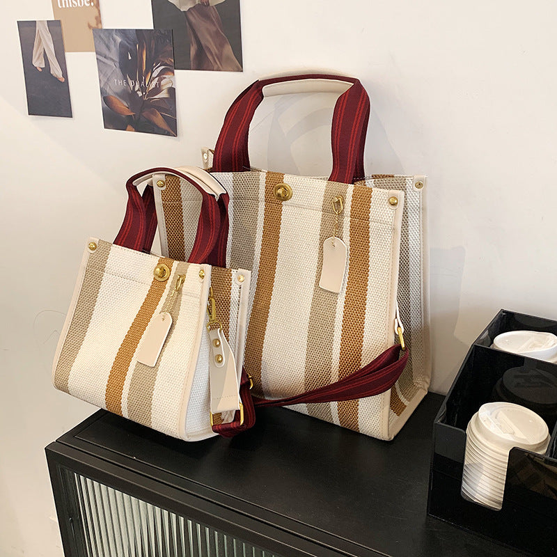 Elegant Women's Fashionable Canvas Striped Broadband Handbags