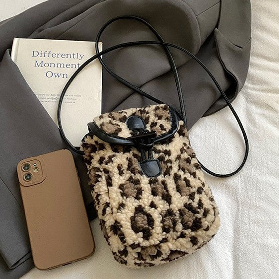 Women's Plush Cell Lamb Wool Leopard Print Women's Shoulder Bag
