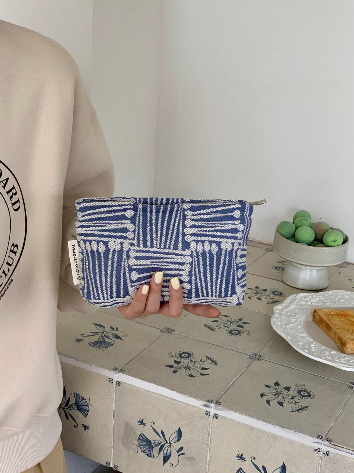 Geometric Striped Make-up Canvas Portable Skin Care Buggy Makeup Bag