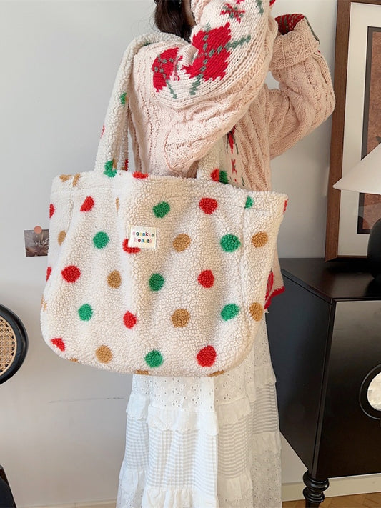 Women's Plush Winter Colorful Polka Dot Class Shoulder Bags