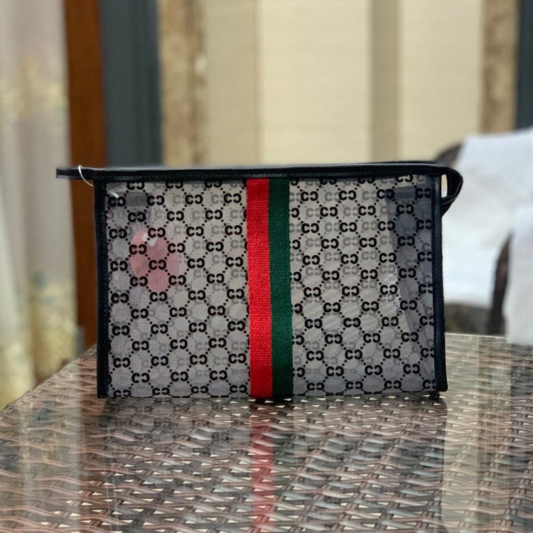 Flower Korean Style Large Capacity Mesh Flocking Cosmetic Bags