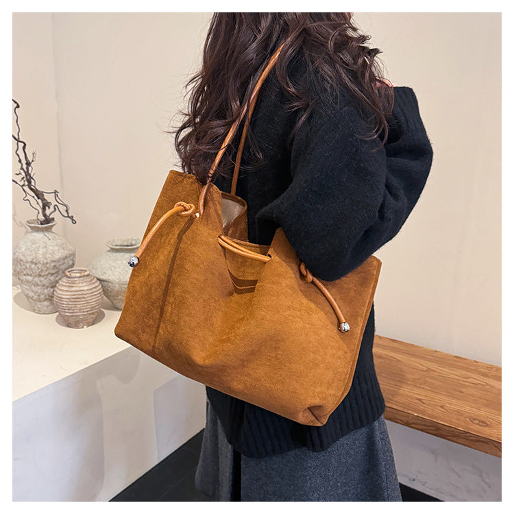 Suede Trendy Versatile Commuter For Drawstring One Women's Shoulder Bag