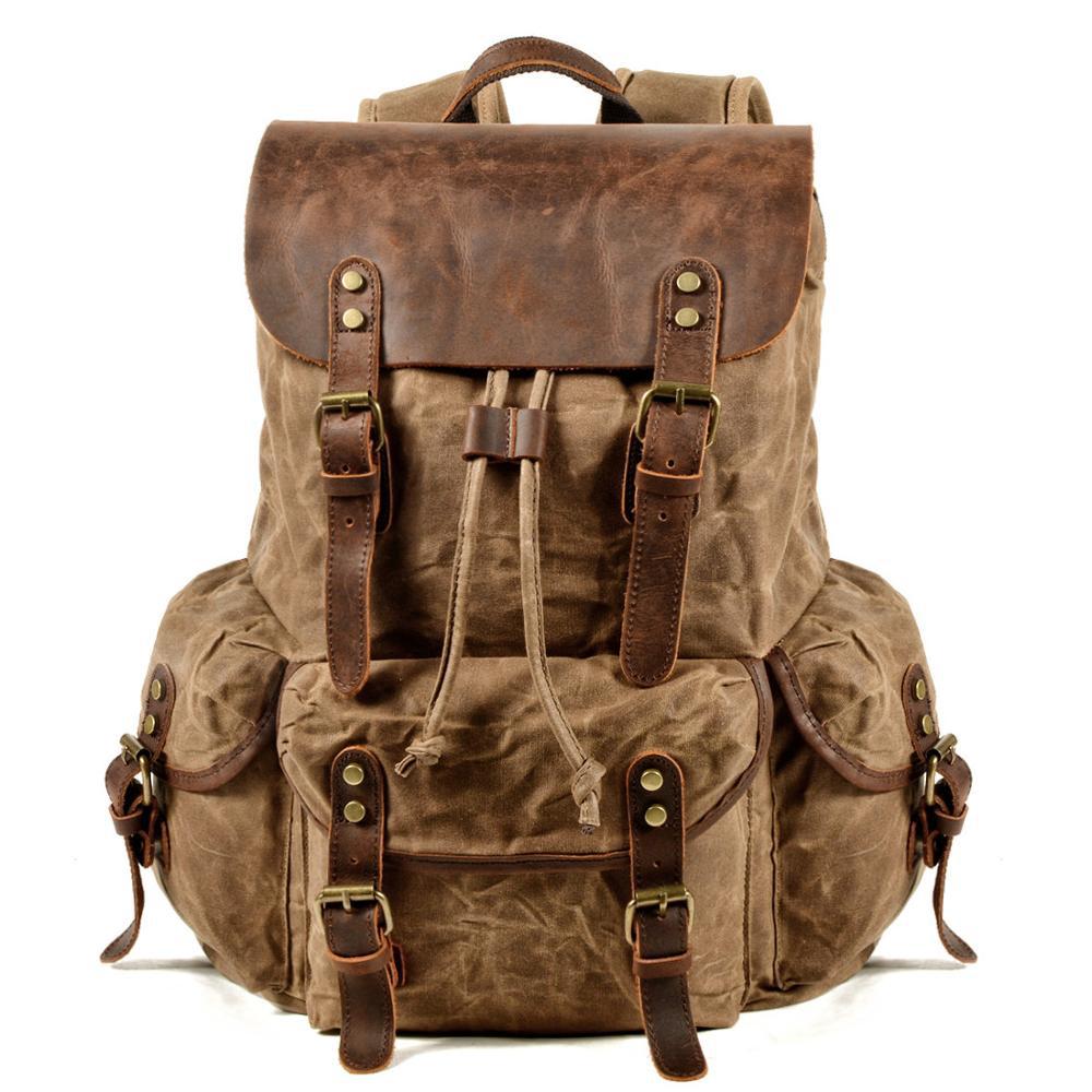 Men's Shiralee Vintage Drawstring Oil Wax Canvas Backpacks