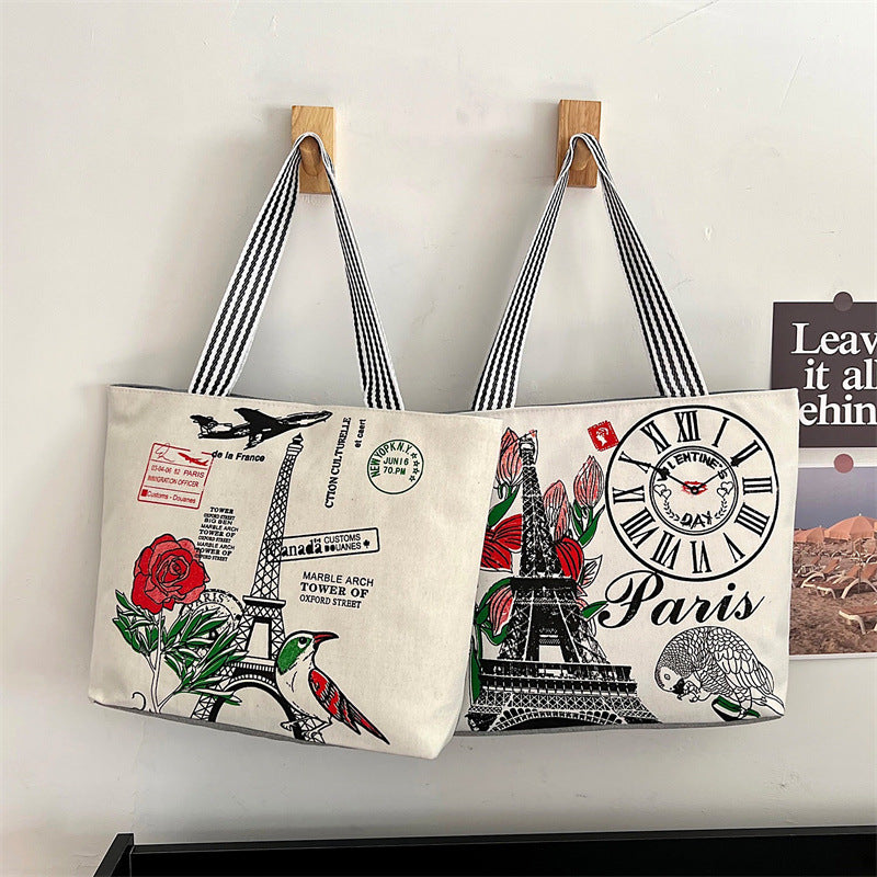 Printed Portable Canvas Female Shopping Art Women's Shoulder Bag