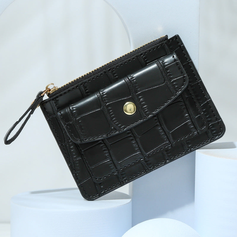 Zipper Slot Female Candy Color Crocodile Card Holder