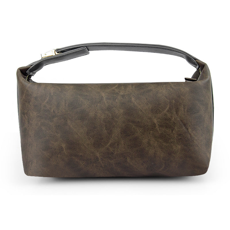 Crazy Horse Leather Large Capacity Portable Wash Makeup Bag