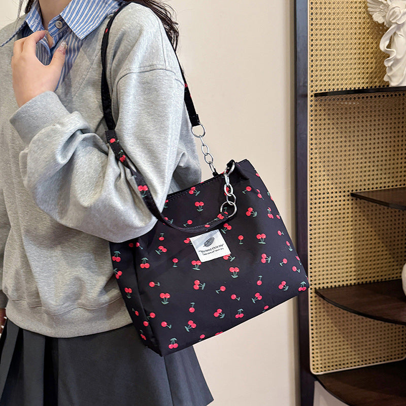 Women's Fresh Cherry Print Springtide Flow Large Capacity Western Style Women's Shoulder Bag