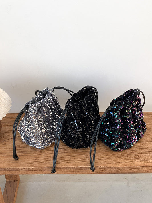 Female Drawstring Pleated Design Soft Portable Crossbody Bags