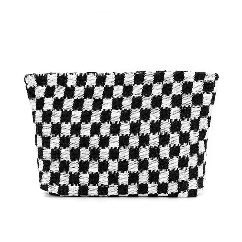 Wool Chessboard Grid Large Capacity Pencil Knitted Cosmetic Bags