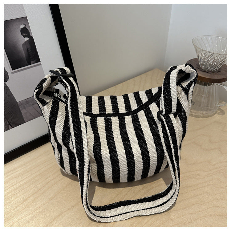 Women's Retro Literary Simplicity Fresh Striped Canvas Personal Leisure Fashion Handbags