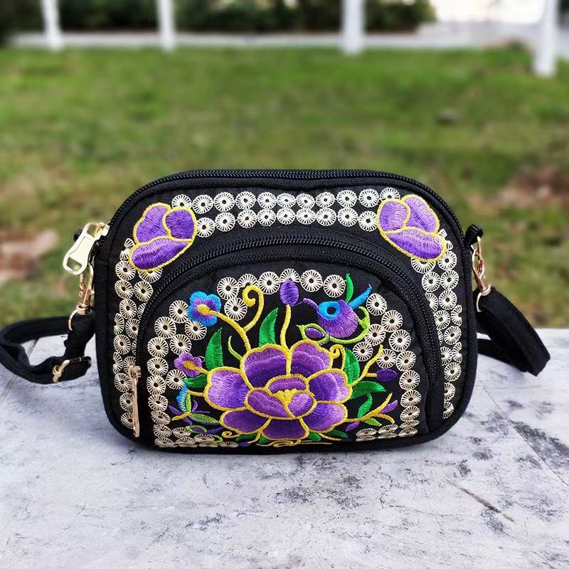 Embroidered Double Sided Embroidery Canvas Mobile Crossbody Bags