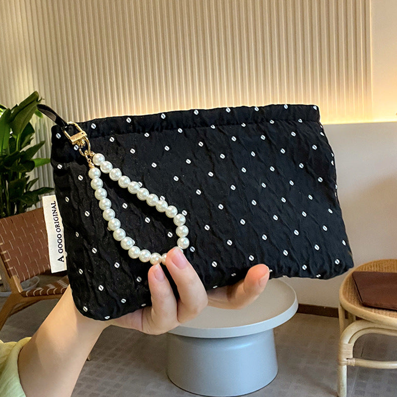 Polka Dot Black Sweet Storage Hand Portable Makeup Bag