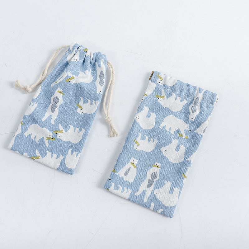 Portable Printing Canvas Jewelry Drawstring Pocket Coin Purses