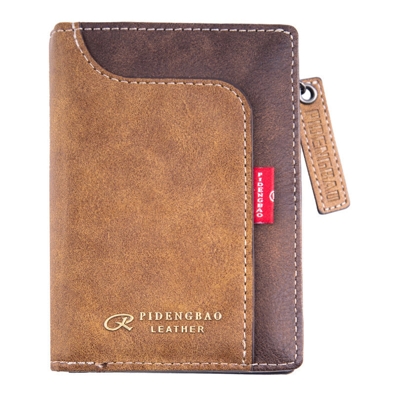 Men's Large Capacity Vertical Leather Stitching Zipper Cash Bags