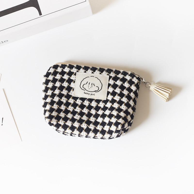 Women's Winter Plaid Portable Korean Cute Storage Coin Purses