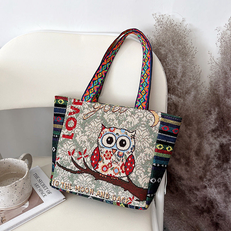 Women's Ethnic Style Embroidered Artistic Retro Large Capacity Linen Handbags