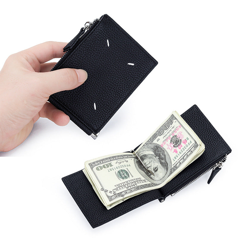 Women's & Men's Leather Dollar Clip Short Cash Zipper Purses